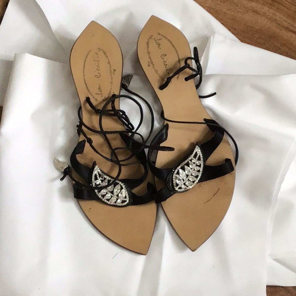 Unique leather lace up with jewel accent